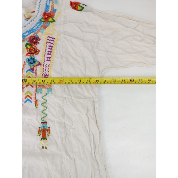 Johnny Was Biya Size L Embroidered Peasant Blouse White Crepe Cotton PLS READ - Picture 4 of 8